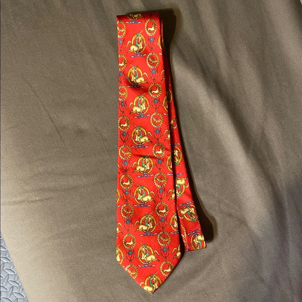 Salvatore Ferragamo Red and Yellow Tie with Stylish Pattern